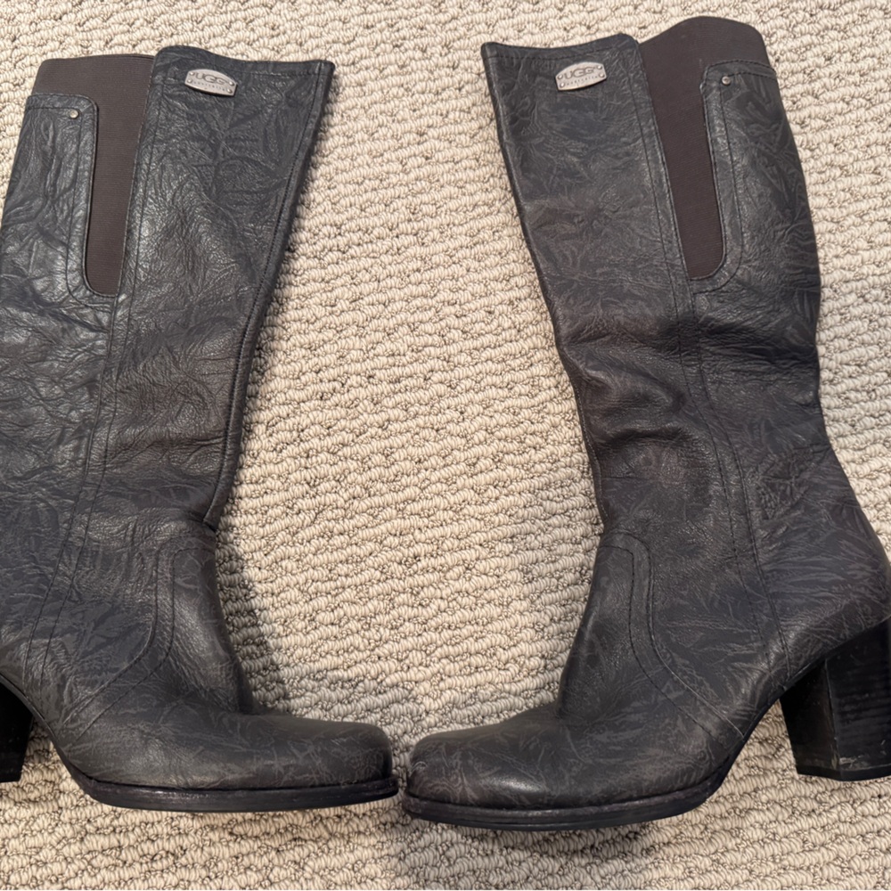 Women's Grey Leather Ugg Cowboy Boots